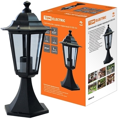 TDM ELECTRIC SQ0330-0009 Светильник 6100-04 садово-парковый шестигранник, 100Вт, стойка, черный TDM